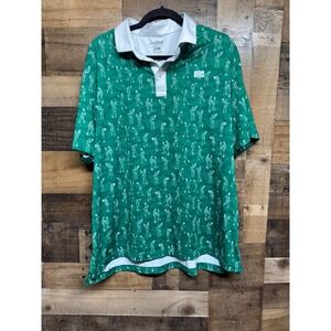 Good Good Golf Mens XL Green Graphic Print Performance Polo Shirt Short Sleeve